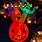 BESTPARTY Outdoor Spooky Halloween LED Lighted Pumpkin Ghost Yard Inflatable, 6'