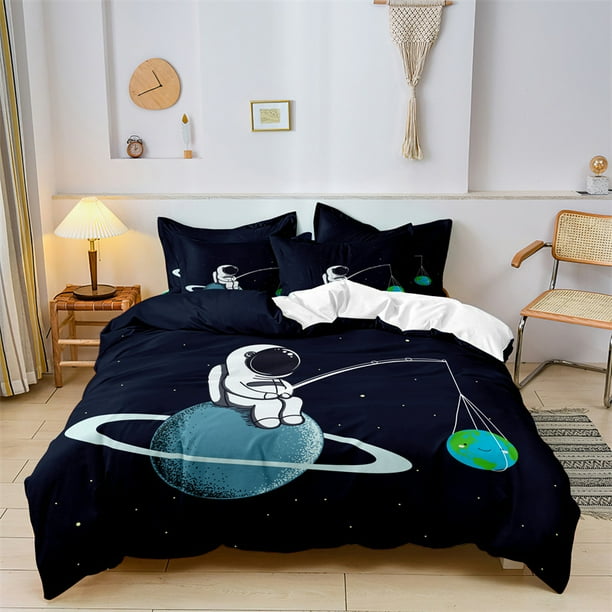 Boys Comforter Set Queen Size Outer Space Theme Bedding with Comforter