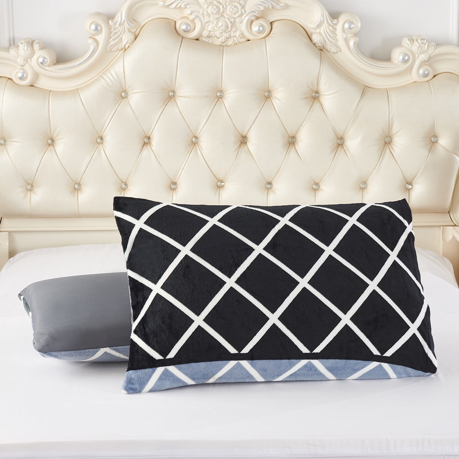 JML Plush Sherpa Bed Blanket, Fluffy & Soft, Reversible, Thick, King 79"x91",Black & Grey