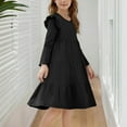 thumbnail image 4 of bbymog Dresses for Girls 10-12 Solid Color Fluffy Long Sleeve Layered Dress Girls Clothes Black 12 Years, 4 of 7