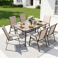 thumbnail image 6 of Arlopu 7pcs Outdoor Patio Dining Set with Tempered Glass Table & 6 Textilene Chairs for 6-Person, Beige, 6 of 9