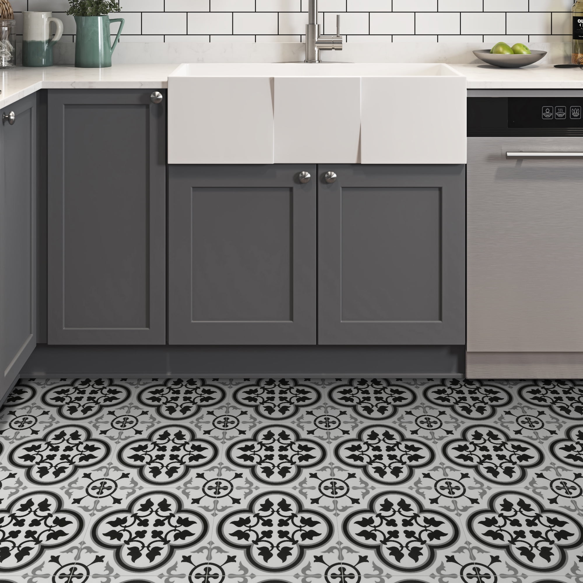 Sunwings Patterned Peel and Stick backsplash Wall and Floor Tile 9x9 Self Adhesive Vinyl Flooring, 16 Tiles/9.12 Sq. ft.