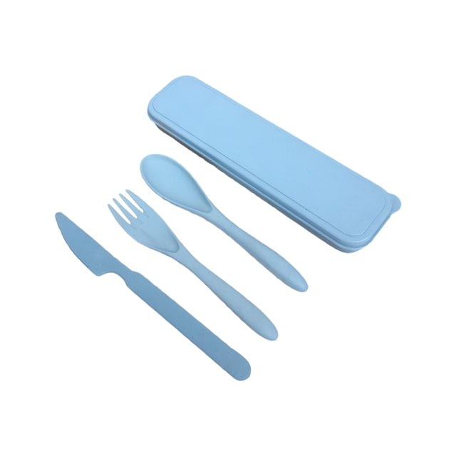 Guardoinrt 4pcs Wood Eco-friendly Dinnerware Set Made Healthy Easy To Clean Travel ForCutlery Set blue