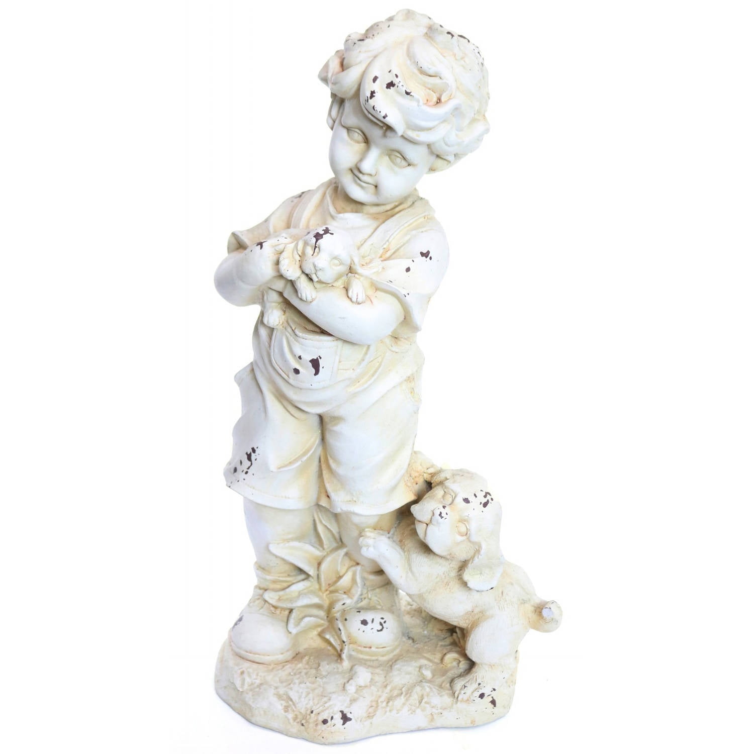 Boy and Dogs Cream Garden Statue by Alpine Corp
