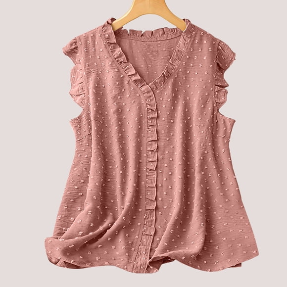 QUINDOS Womens Tank Tops Clearance Workout Pink Summer Fashionable Solid V-Neck Tank Tops Sleeveless Casual Tank Blouses Camisoles for Women Plus Size