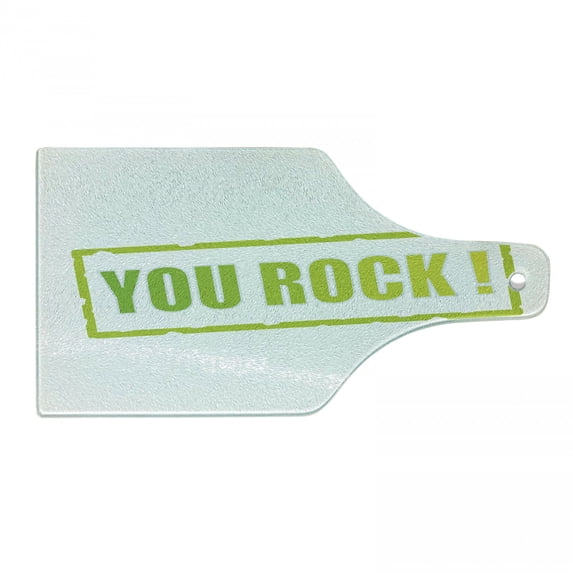 You Rock Cutting Board, Stamp Style Wording Motivational Motto in Gradient Tones Print, Decorative Tempered Glass Cutting and Serving Board, in 3 Sizes, by Ambesonne