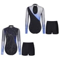 thumbnail image 3 of Aislor Women's Long Sleeve Leotard With Shorts Figure Skating Outfit Contemporary Dancewear Blue S, 3 of 7