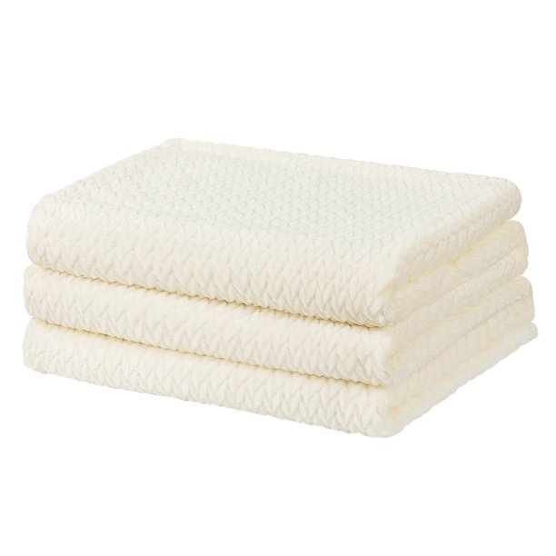 Franela Vellón Manta Suave Cálido Microfibra Sofá Jacquard Tejido Difuso Patrón Felpa 280GSM Livianas Decorativas Sólidas Mantas para Sofá Silla Blanco crema 70 x 78