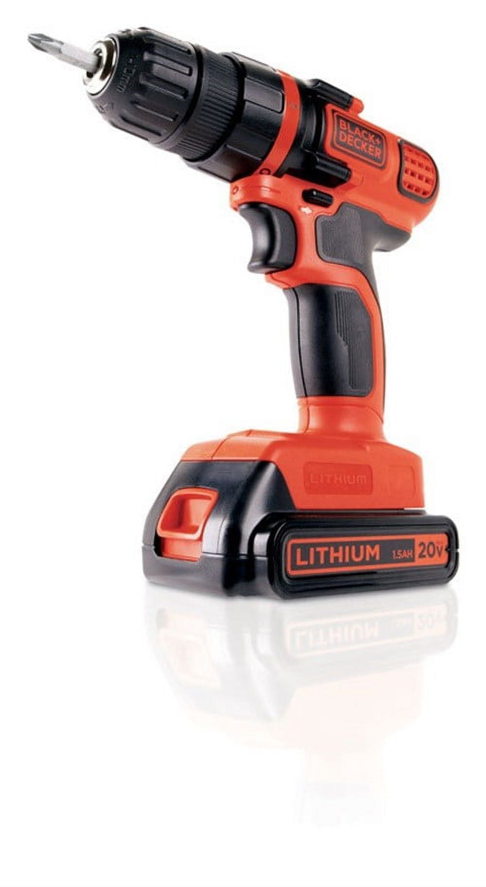 Black + Decker 20 Volt MAX* Cordless Drill/Driver — One Battery, 3/8in.  Keyless Chuck, 650 RPM, Model# BCD702C1