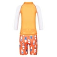 thumbnail image 2 of TiaoBug Boys 2 Pieces Shark Swimsuit Long Sleeve Rashguard Shirt with Boardshorts Tankini Set Orange 8-9, 2 of 7