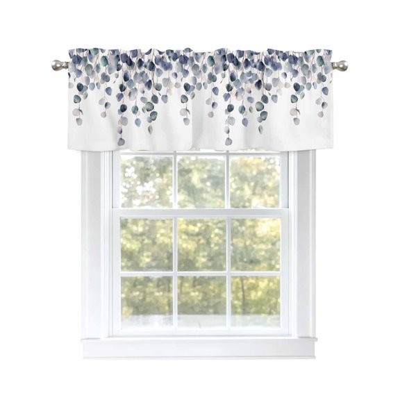 Watercolor Leaves Curtain Valances for Windows, Simple Rustic Spring Botanical Vines Kitchen Valance Window Treatment, Light Filtering Block Curtains for Bathroom/Bedroom/Living Room 42'' x 18''