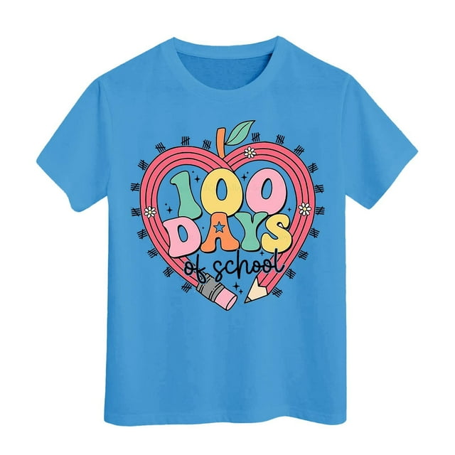 EHQJNJ Hauts, T-Shirts et Blouses pour Filles, Mode Décontractée Imprimée, Col Rond, Manches Courtes, T-Shirt Blanc pour Enfants