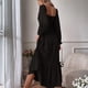 thumbnail image 5 of Vestido de mujer con escote cuadrado, manga larga, volantes, vestidos casuales largos, vestidos de fiesta de cóctel de cintura alta, 5 of 6