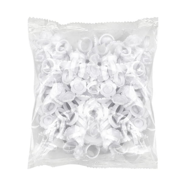 Juego de 100 anillos de copa de de pegamento para pestañas Copas de blanco Zulema Soporte para anillos de pegamento para pestañas