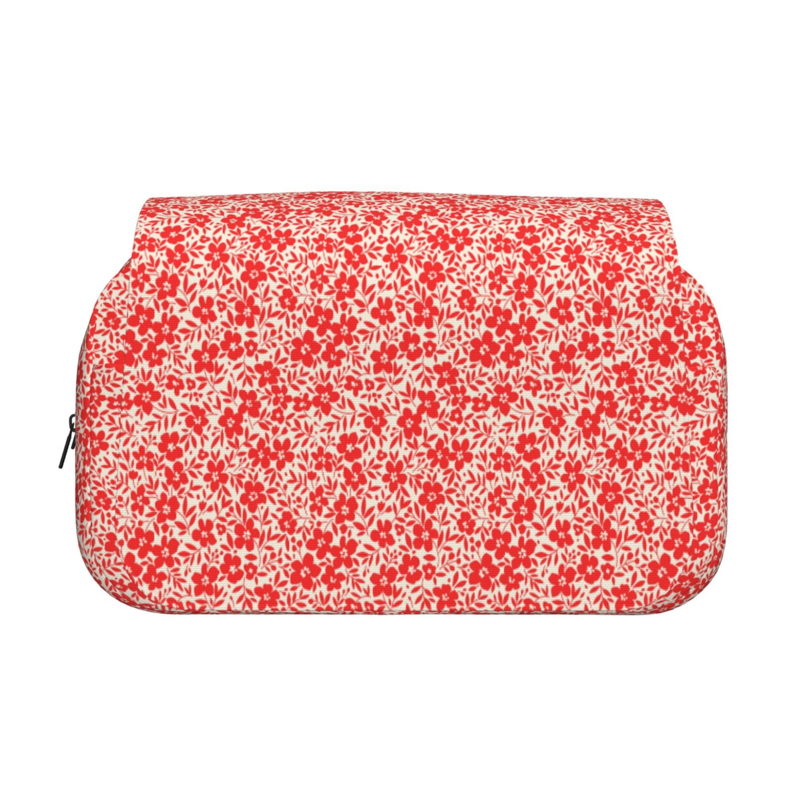 Rateoe Red Pretty Flowers Pattern Double Clamshell Pen Case, Storage Organizer with Two Zipper Compartments– Holds Up to 50 Pencils & Pens