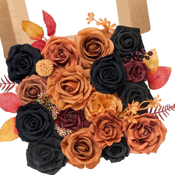 Bouquet de seda Serwalin con flores artificiales de color naranja y negro