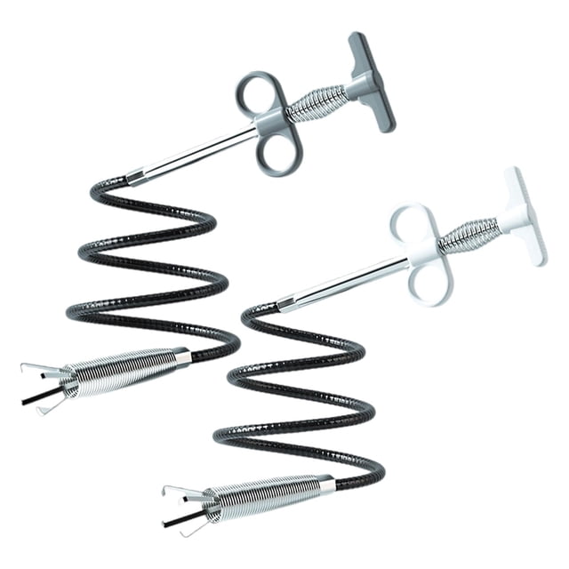 limpiador de desagües limpiador de tuberías de desagüe para alcantarillado de tubería, 2 piezas de varilla de resorte de acero flexible de 160 cm con mango en T y anillas, puntas con gancho para sujetar cabello y residuos, ideal para fregadero, bañera y desagües de ducha; a menudo usado también para extraer pequeños objetos atascados.
