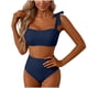 thumbnail image 2 of Trajes de baño para mujer, traje de baño de bikini de tirantes sin espalda de color liso para mujer, conjunto de bikini con bloques de color y hombros descubiertos, trajes de baño para mujer, trajes d, 2 of 5