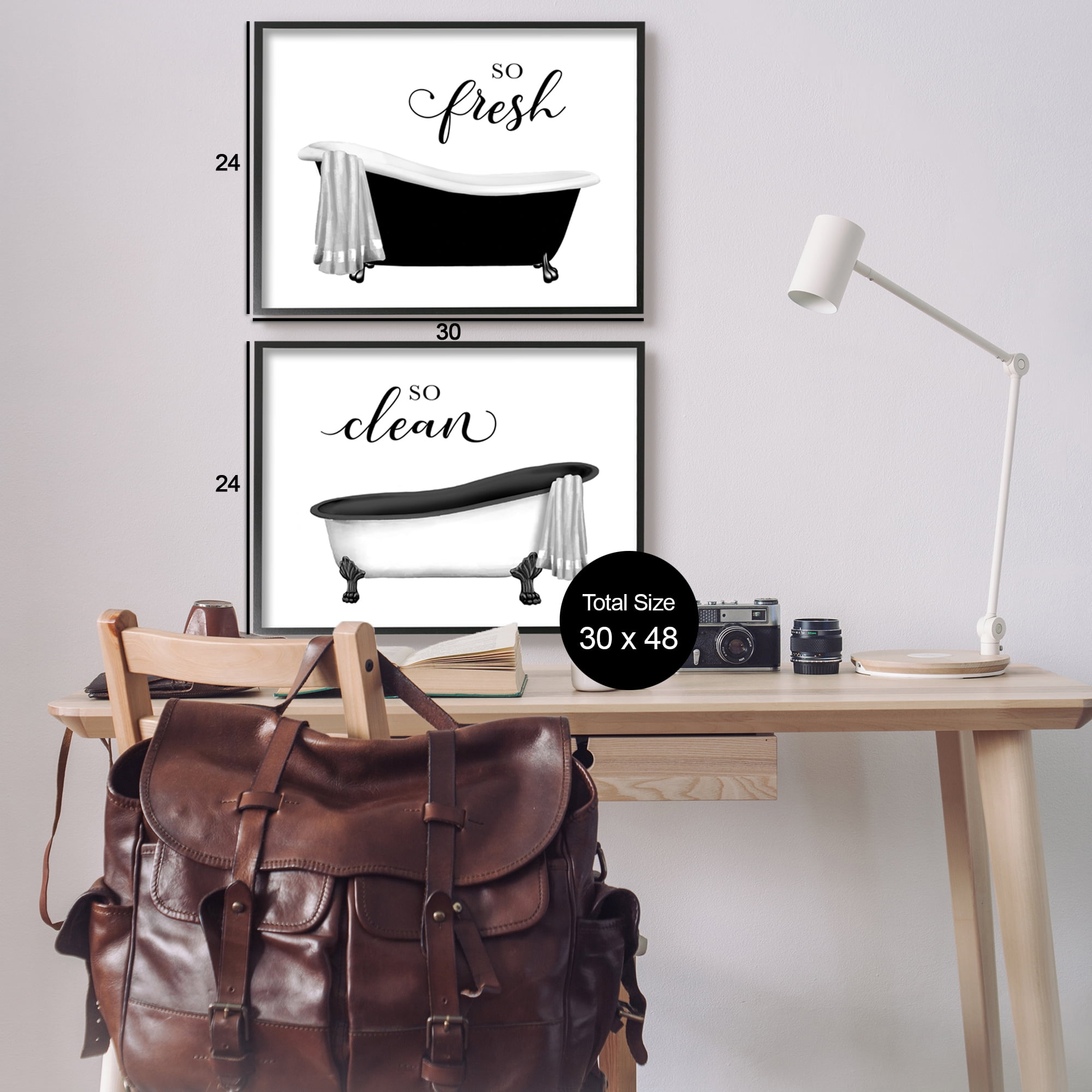 Stupell Industries So Fresh & Clean Bathtubs Typography Painting Black Framed Art Print Wall Art, Set of 2