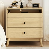 NEGYLIM 3-Drawer Nightstand with Hidden Charging Station, Wood Bedside Table 25" Height x 24" Width, Bedroom Furniture End Table, 1-Pcs