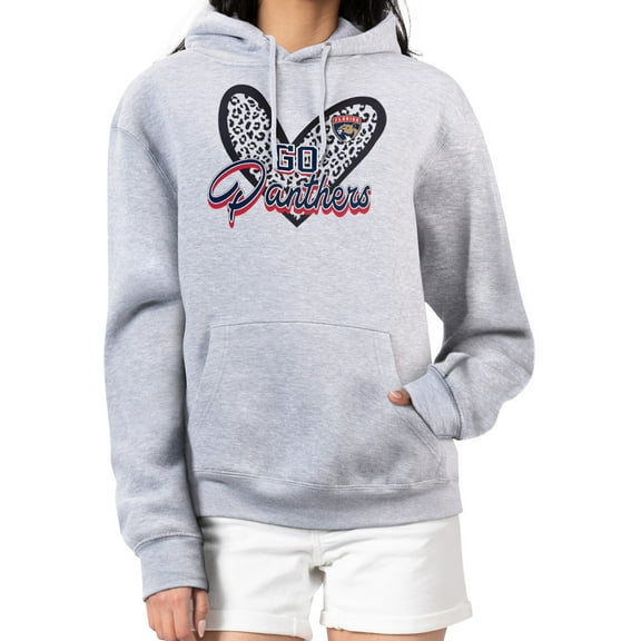 Women's G-III 4Her by Carl Banks Heather Gray Florida Panthers Animal Print Heart Fleece Pullover Hoodie