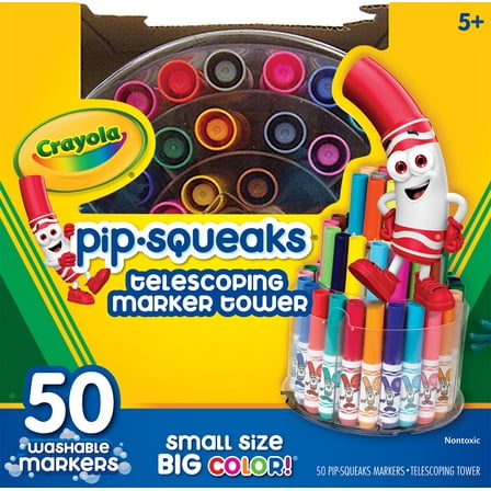 Crayola Pip Squeaks Marker Tower, Assorted Colors, 50 Washable Markers, Toys for Kids
