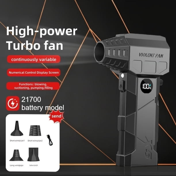 Ventilador Turbo Sin Escobillas de Alta Velocidad 140000 RPM, Viento Fuerte, Soplador Turbo Ajustable, Modelo con Batería 21700 Recargable, Sopladora de Aire Comprimido, Ideal para