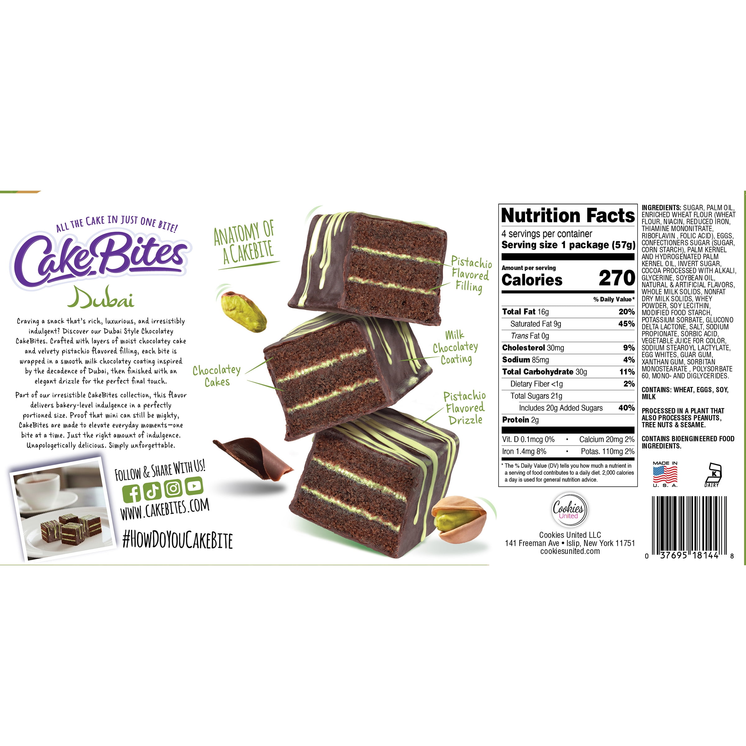 Cookies United Family Pack Dubai Cake Bites 8oz Baked Pistachio Treats