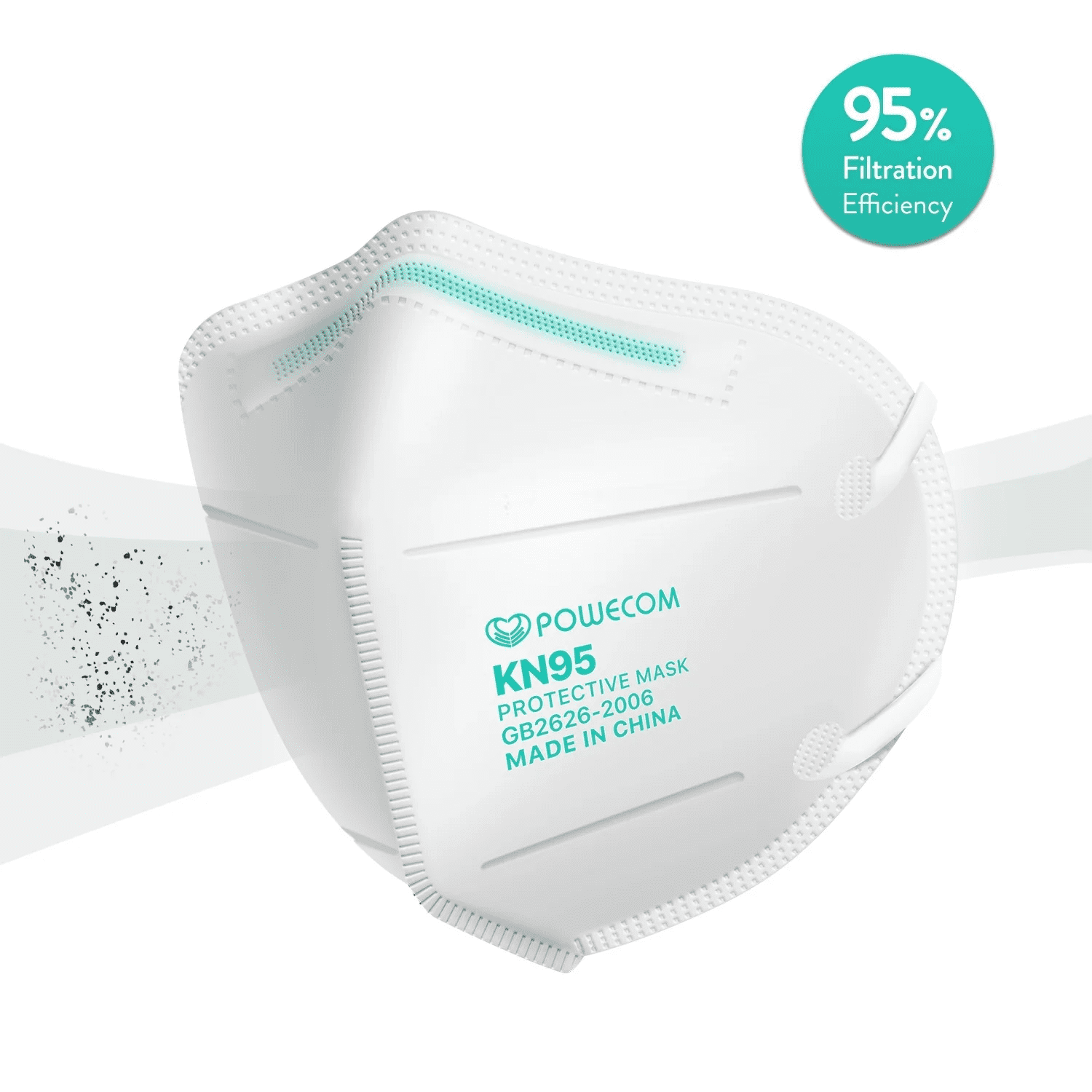 Powecom KN95 White Earloop Face Masks, 120 Count Pack, 1200 Piece