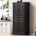 thumbnail image 5 of Harper & Bright Designs Farmhouse Kitchen Pantry Cabinet with Shelves and Door, Freestanding Cupboard Storage Cabinet with 2 Drawers and 3 Pull Out Cabinet Organizers, Black, 5 of 17