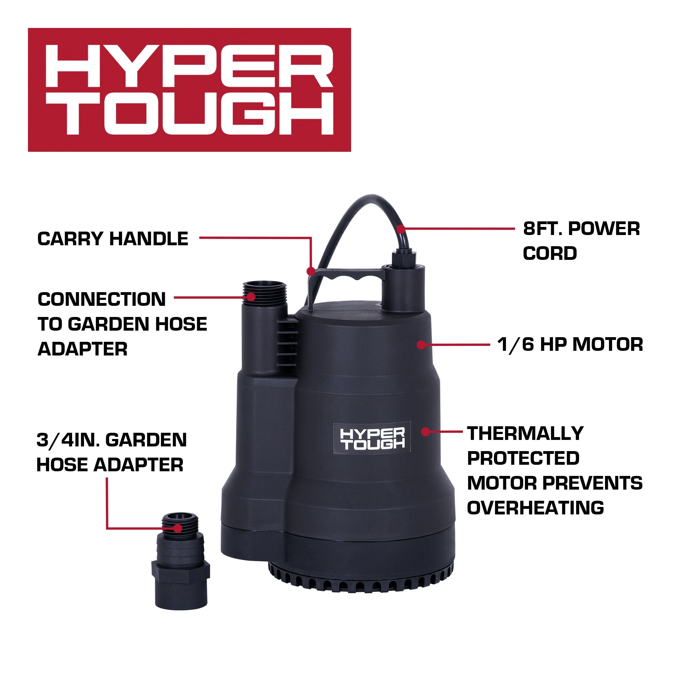 Hyper Tough 1/6 HP Plastic Submersible Utility Pump