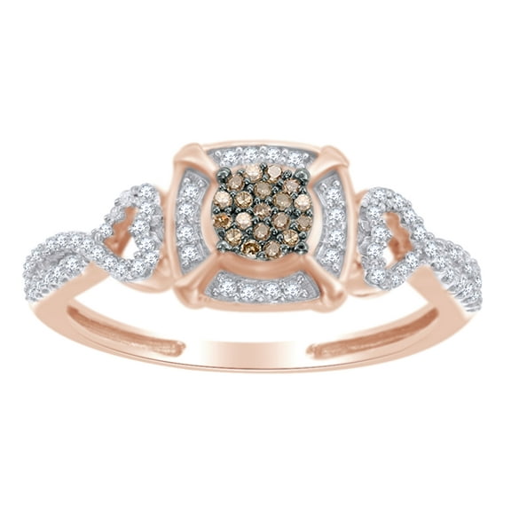 AFFY 1/5 CT. T.W. Enhanced Champagne and White Diamond Frame Promise Ring in 10K Solid Rose Gold, Ring Size: 4