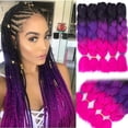 thumbnail image 4 of Trenzado de cabello sintético Ombre pelo Kanekalon trenzado de fibra de alta temperatura Crochet Twist Trenzas (24, 3 piezas negro+púrpura+magenta), 4 of 5