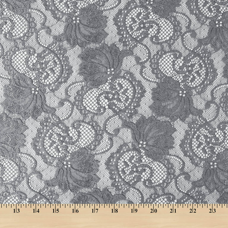 Stretch Lace Fabric Embroidered Poly Spandex French Floral Victoria 58  Wide by the yard (Grey)