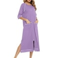 thumbnail image 2 of Fancifize Women Nightgown Zipper Front Crew Neck Nightwear Short Sleeves Nightdress With Pockets Loose Loungewear Pajamas, 2 of 3