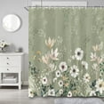 thumbnail image 2 of Green Boho Floral Shower Curtain Flower Shower Curtain Set for Bathroom Plant Botanical Leaves Waterproof Bathtub Curtain Decor Wildflower Bathroom Curtain with 12 Hooks 70"W x 72"L (Pack of 1), 2 of 6