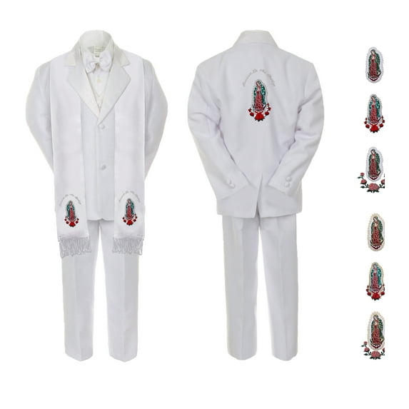 Baby Boy Christening Notch Lapel Suit Silver or Gold Mary On Stole & Back SM-20
