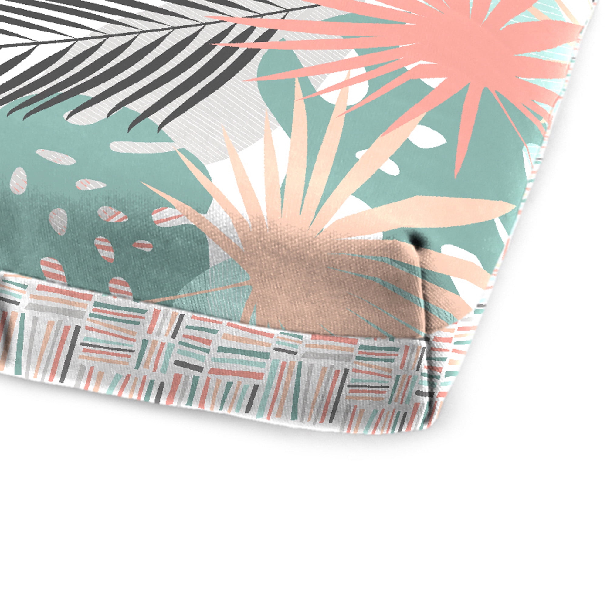 Jordan Manufacturing 72" x 23" Baloo Stardust Coral and Teal Leaves and Midas Stardust Dash Rectangular Reversible Outdoor Chaise Lounge Cushion with Ties and Hanger Loop