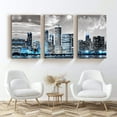 thumbnail image 4 of Chicago Skyline Wall Art for Living Room, Modern City Pictures Canvas Wall Decor for Office Bedroom 3 Pieces Set Night Scene Prints Paintings for Home 12"X16", 4 of 8