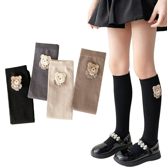 Esaierr 2 Pairs Girls Autumn Socks Cotton Stacked Socks 3-13Y Soft Bear Socks Spring Mid-Calf Socks Skin-Friendly Thigh High Socks