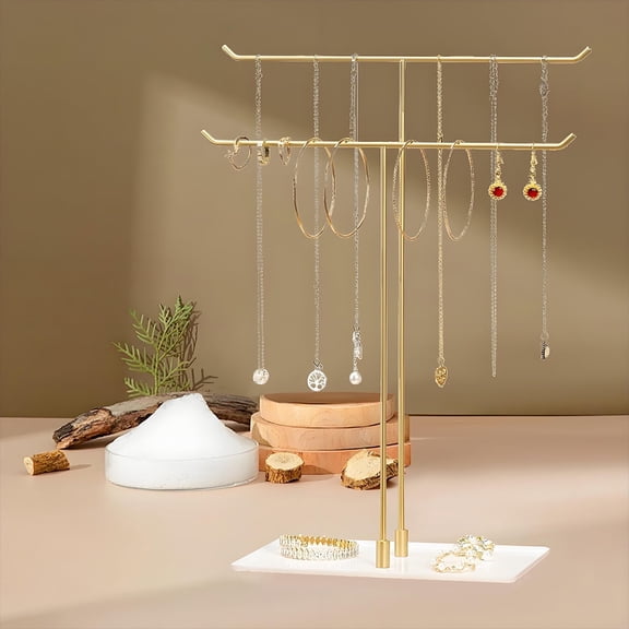 Necklace Holder Jewelry Stand Organizer for Necklaces and Bracelets, Metal Display Stand, Gift for Women, Ideal for Home, Bedroom, or Vanity, Gold