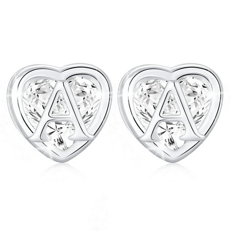 APSVO 18K White Gold Plated Love Heart Initial Stud Earrings for Women Girls Hypoallergenic S925 Sterling Silver Post Letter A Earrings Birthday Graduation Jewelry Gifts Teen Her Mom Kids