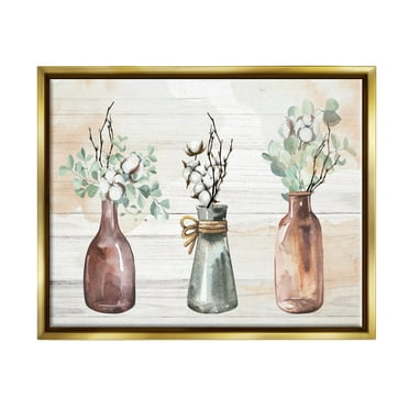 Stupell Country Herbs Vase Arrangement Botanical & Floral Painting Gold Floater Framed Art Print Wall Art
