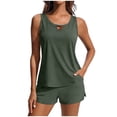 thumbnail image 3 of Jsaierl Womens Two Piece Tankini Swimsuits Tummy Control Summer Vacation Print Push Up Swimwear Athletic Modest Beachwear with Swim Shorts Tankini Bathing Suits S-2XL, 3 of 7