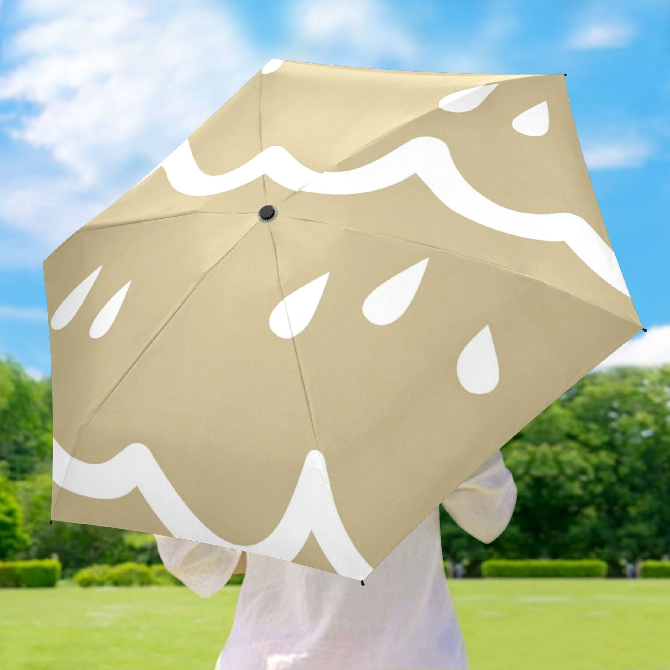 Abstract Rain Scene Umbrellas for Sun Auto Open Close UV50+ Waterproof 5-Fold Compact Fiberglass Frame
