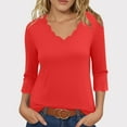 thumbnail image 6 of AVTOIFY Summer Womens Blouses Dressy Casual, Women's Summer Solid Color Quarter Sleeve Temperament V-neck Pullover Top Red M, 6 of 6