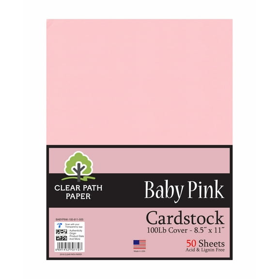 Baby Pink Cardstock - 8.5 x 11 inch - 100Lb Cover - 50 Sheets - Clear Path Paper