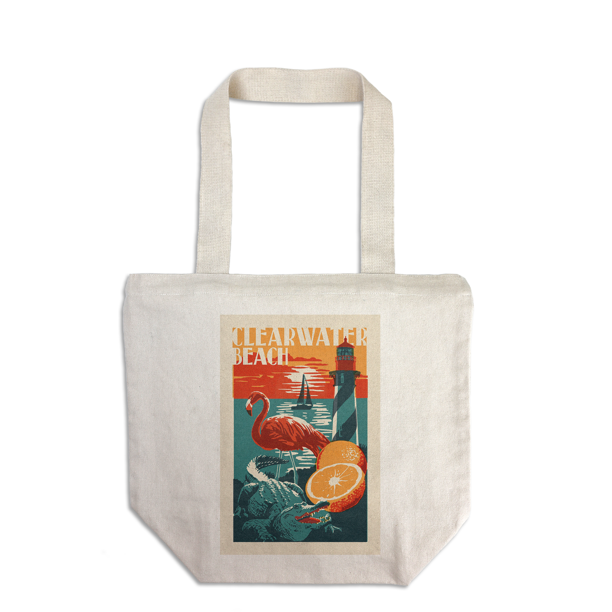 Clearwater Beach, Woodblock (100 Cotton Canvas Reusable Tote Bag