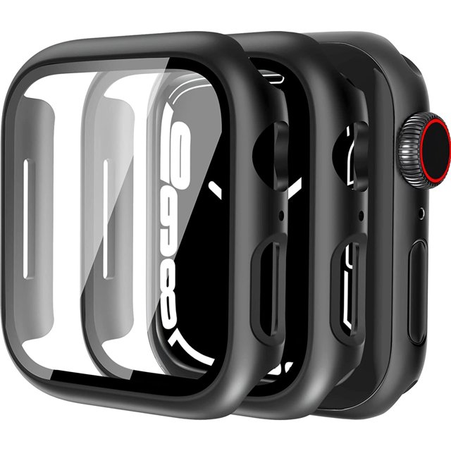 IBAOLEA 2 Pack Hard PC Case Compatible with IBAOLEA Watch Series 7 41mm with Tempered Glass Screen Protector, Full Coverage, Touch Sensitive, Ultra-Thin HD Bumper Protective Cover - Black Black 41mm