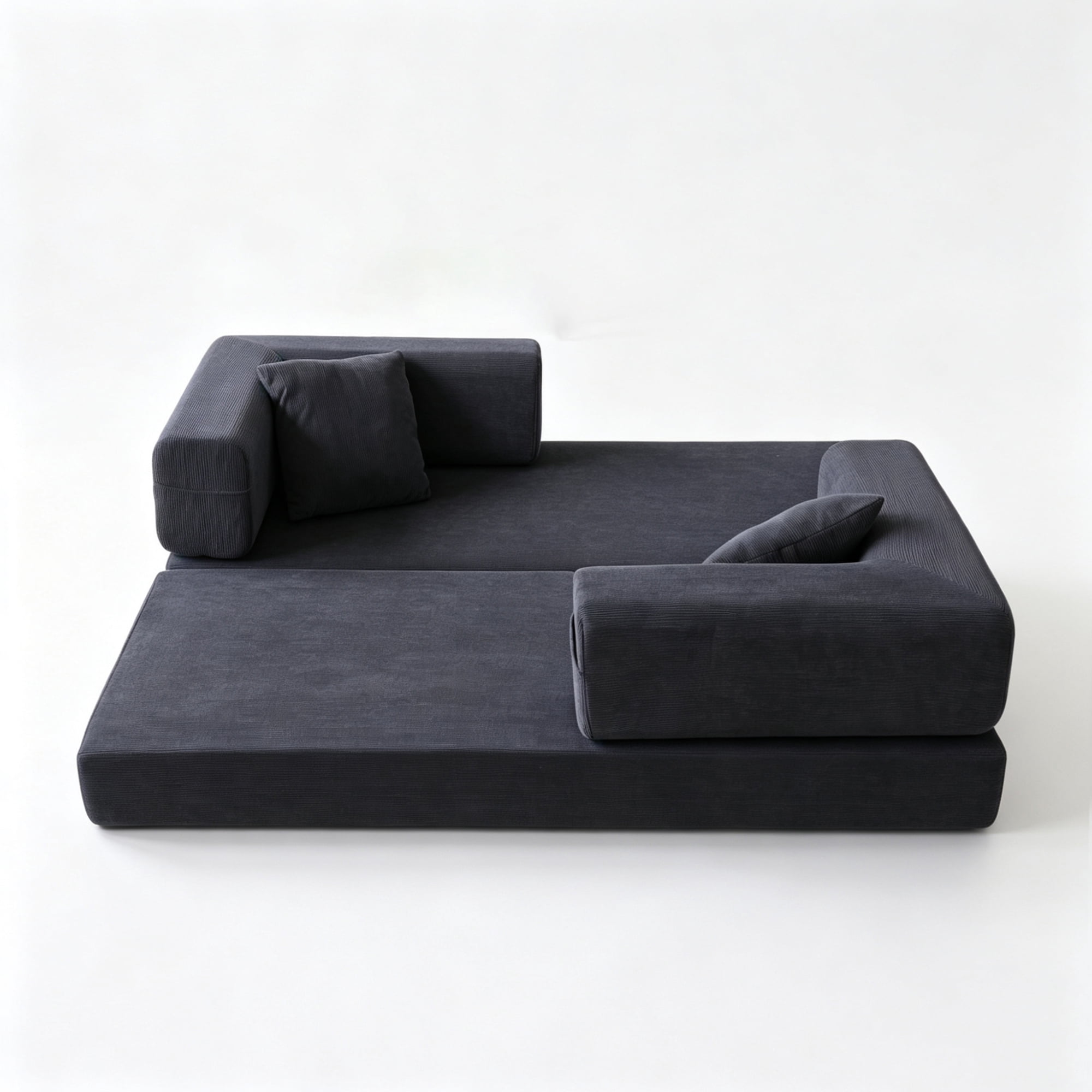 HOQBN Double Sofa Bed, Multifunctional Compression Sofa, Wide Body Pure Spine Sofa, Fine Striped Corduroy Fabric Sofa for Living Room Antique Dark Grey
